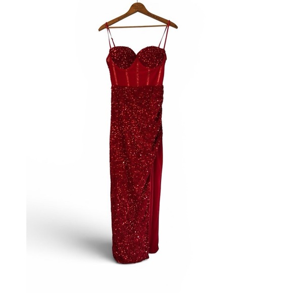The Unbranded Brand Dresses & Skirts - Full length Red sequin velour event/party dress